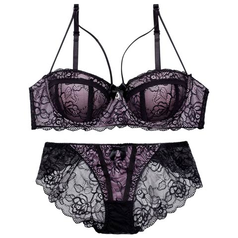 【EFサイズ】マジェスティックシアーレーシィブラジャー&バック透けフルバックショーツ［大人気］(ピンク-E65/ショーツM)