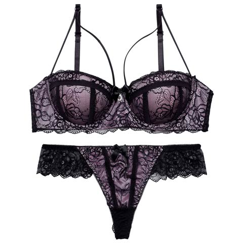 【EFサイズ】マジェスティックシアーレーシィブラジャー&バック透けTバックショーツ［大人気］(ピンク-E65/ショーツM)