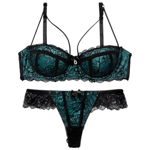 【EFサイズ】マジェスティックシアーレーシィブラジャー&バック透けTバックショーツ［大人気］(グリーン-E65/ショーツM)