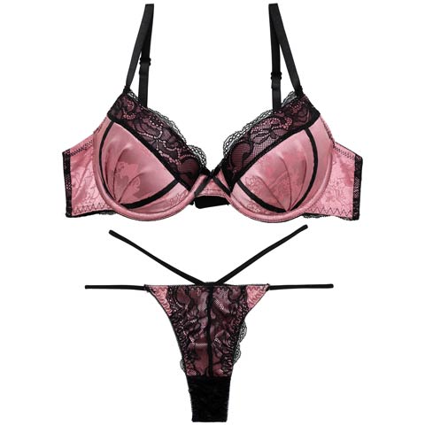 ブリリアントサテンレーシィブラジャー&バック透けTバックショーツ［激売れ］［週替］[スーパーセール](ピンク-A65/ショーツM)