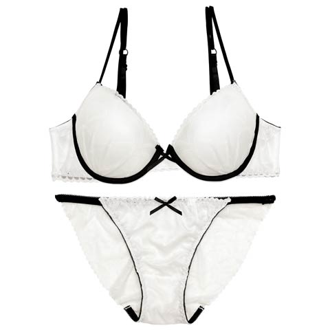 【EFサイズ】バイカラーシアースカラップブラジャー&バック透けフルバックショーツ［大人気］(ホワイト-E65/ショーツM)