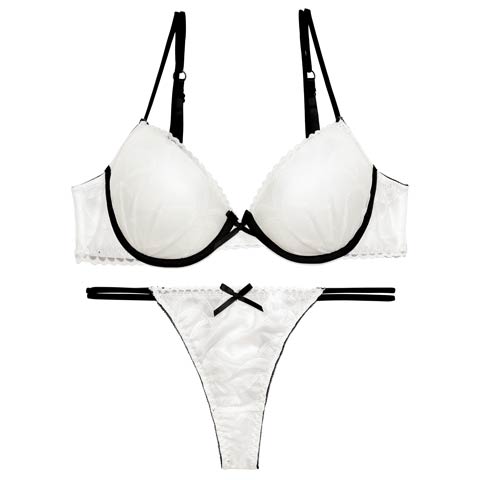 【EFサイズ】バイカラーシアースカラップブラジャー&バック透けTバックショーツ［大人気］(ホワイト-E65/ショーツM)