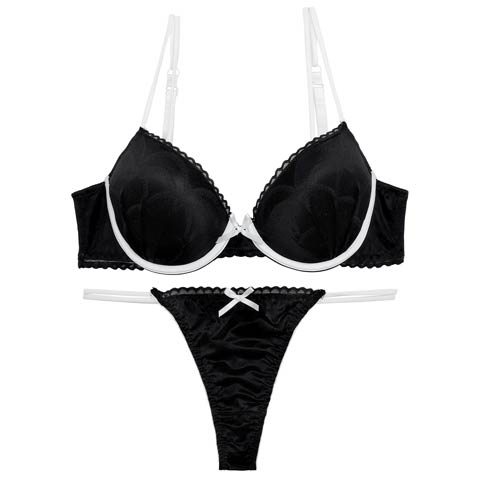 【EFサイズ】バイカラーシアースカラップブラジャー&バック透けTバックショーツ［大人気］(ブラック-E65/ショーツM)