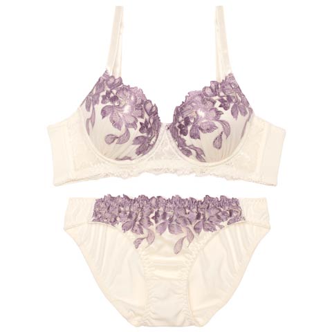 10/28再販!エレガントペタルブルーム育乳脇高ブラジャー&フルバックショーツ［激売れ］(アイボリー-A65/ショーツM)