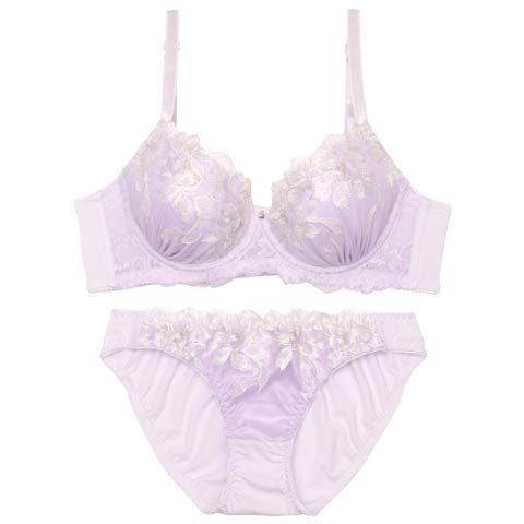 10/28再販!エレガントペタルブルーム育乳脇高ブラジャー&フルバックショーツ［激売れ］(パープル-A65/ショーツM)