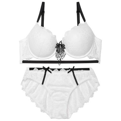 ヴィーナスシルエットレースブラジャー&バック透けフルバックショーツ［激売れ］(ホワイト-A65/ショーツM)