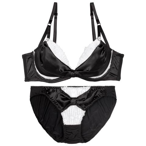 9/18再販!【かとゆり着用】プリティーグロスリボン育乳脇高ブラジャー&フルバックショーツ［大人気］［週替］[スーパーセール](ブラック-A65/ショーツM)