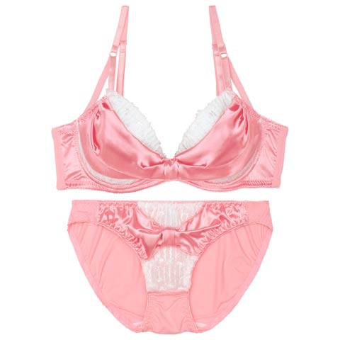 9/18再販!【かとゆり着用】【EFサイズ】プリティーグロスリボン育乳脇高ブラジャー&フルバックショーツ［大人気］(ピンク-E65/ショーツM)