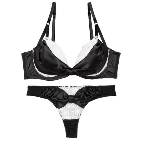 9/18再販!【かとゆり着用】【EFサイズ】プリティーグロスリボン育乳脇高ブラジャー&Tバックショーツ［大人気］(ブラック-E65/ショーツM)