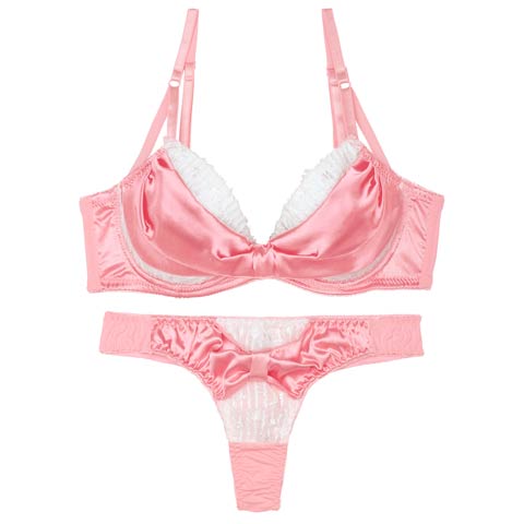 9/18再販!【かとゆり着用】【EFサイズ】プリティーグロスリボン育乳脇高ブラジャー&Tバックショーツ［大人気］(ピンク-E65/ショーツM)