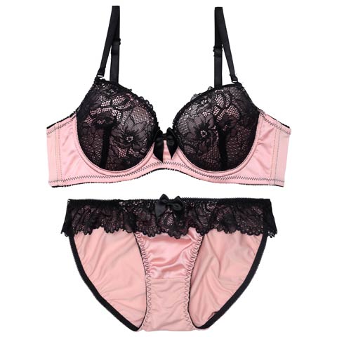 ロマンティックビターレースブラジャー&フルバックショーツ