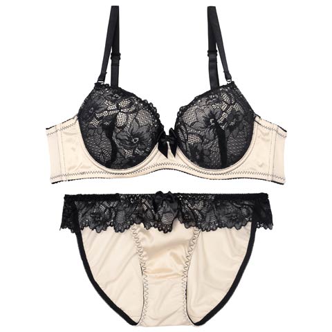 ロマンティックビターレースブラジャー&フルバックショーツ［激売れ］［週替］[スーパーセール](シャンパンゴールド-A65/ショーツM)