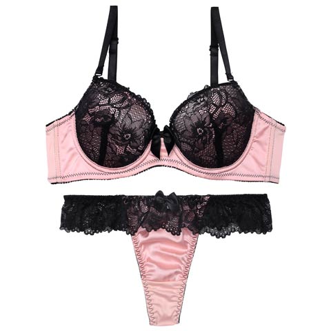【EFサイズ】ロマンティックビターレースブラジャー&Tバックショーツ［大人気］(ピンク-E65/ショーツM)