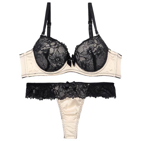 【EFサイズ】ロマンティックビターレースブラジャー&Tバックショーツ［大人気］(シャンパンゴールド-E65/ショーツM)