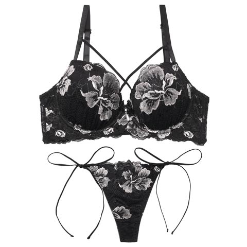 【三上悠亜着用】マジェスティックフルール育乳脇高ブラジャー&バック透けサイド紐Tバックショーツ［激売れ］(グレー-A65/ショーツM)