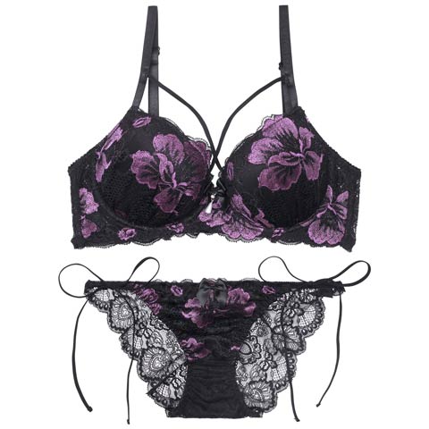 【12月頃再入荷決定★只今リクエスト募集中】【三上悠亜着用】【EFサイズ】マジェスティックフルール育乳脇高ブラジャー&バック透けサイド紐フルバックショーツ［大人気］(パープル-E65/ショーツM)