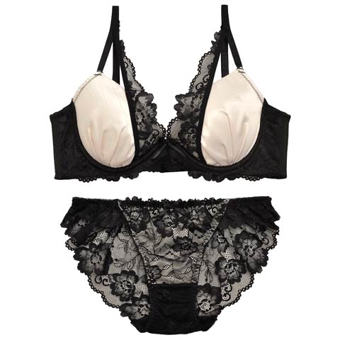 11/15再販!【三上悠亜着用】【EFサイズ】ロイヤルサテンレース育乳脇高ブラジャー&バック透けフルバックショーツ［大人気］(ホワイト-E65/ショーツM)
