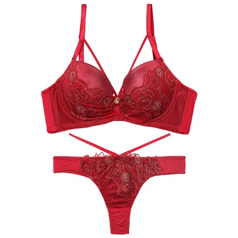 10/1新作!【三上悠亜着用】グラマラスコードフラワー育乳脇高ブラジャー&Tバックショーツ［大人気］［週替］[スーパーセール](レッド-A65/ショーツM)