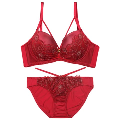 10/1新作!【三上悠亜着用】【EFサイズ】グラマラスコードフラワー育乳脇高ブラジャー&フルバックショーツ［大人気］(レッド-E65/ショーツM)