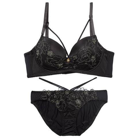 10/1新作!【三上悠亜着用】【EFサイズ】グラマラスコードフラワー育乳脇高ブラジャー&フルバックショーツ［大人気］(ブラック-E65/ショーツM)