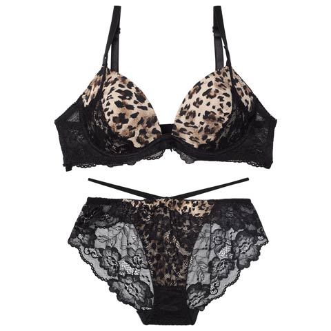 12/5再販!ビターアニマルレーシィブラジャー&バック透けフルバックショーツ［激売れ］(レオパード-A65/ショーツM)