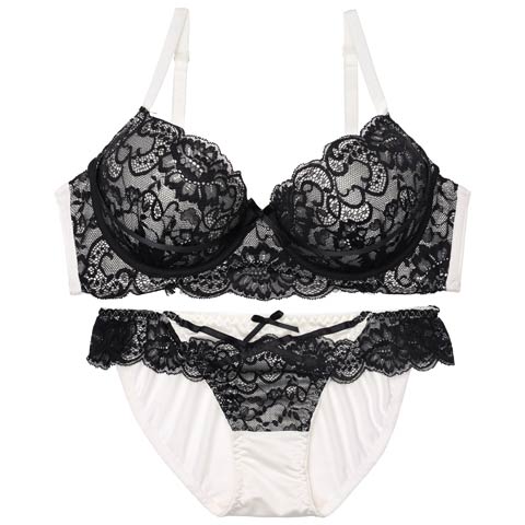 10/16再販!【EFサイズ】ロマンスレーシィコードブラジャー&フルバックショーツ［大人気］(オフホワイト-E65/ショーツM)