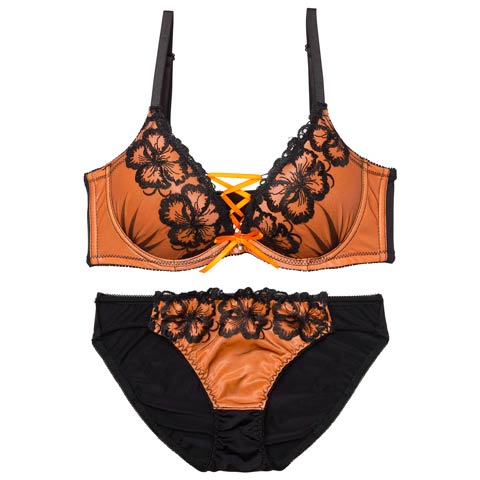 ネオンフラワースピンドル育乳脇高ブラジャー&フルバックショーツ［激売れ］(オレンジ-A65/ショーツM)