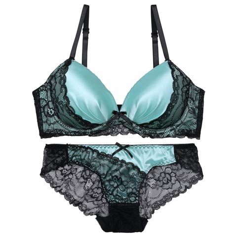 【EFサイズ】ノーブルサテンレース育乳脇高ブラジャー&バック透けフルバックショーツ［大人気］(サックス-E65/ショーツM)