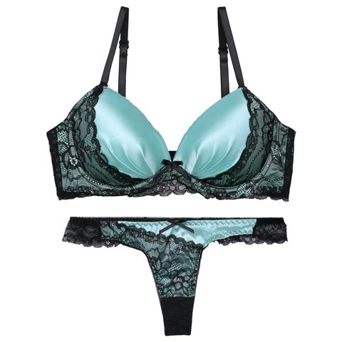 【EFサイズ】ノーブルサテンレース育乳脇高ブラジャー&バック透けTバックショーツ［大人気］(サックス-E65/ショーツM)