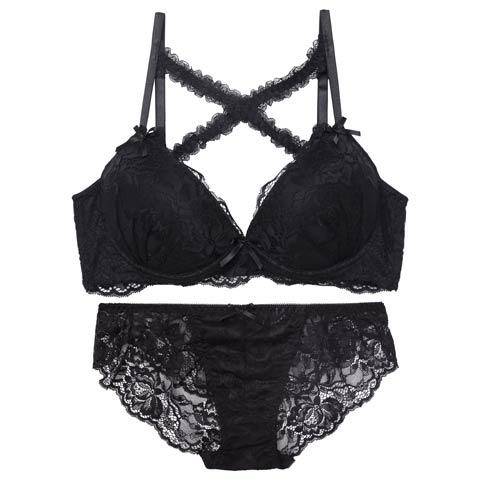 【三上悠亜着用】ロマンティックレーシィクロス育乳脇高ブラジャー&バック透けフルバックショーツ［激売れ］［週替］[スーパーセール](ブラック-A65/ショーツM)