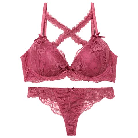 【三上悠亜着用】【EFサイズ】ロマンティックレーシィクロス育乳脇高ブラジャー&バック透けTバックショーツ［大人気］［週替］[スーパーセール](ピンク-E65/ショーツM)