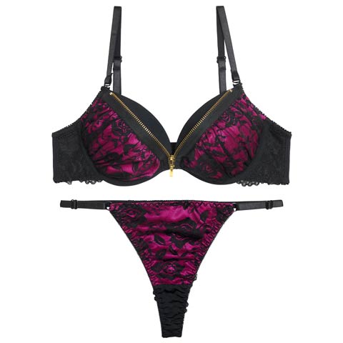 12/19新作!【EFサイズ】ロージーレースファスナーブラジャー＆バック透けTバックショーツ［大人気］(ピンク-E65/ショーツM)