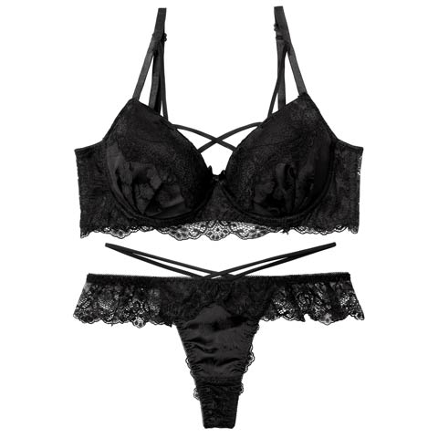 11/15再販!ヴィーナスレーシィクロス育乳脇高ブラジャー&バック透けTバックショーツ［激売れ］(ブラック-A65/ショーツM)