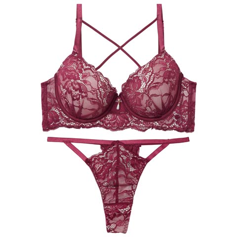 10/10新作!ラビッシュレースストリング育乳脇高ブラジャー&バック透けTバックショーツ［激売れ］(チェリー-A65/ショーツM)