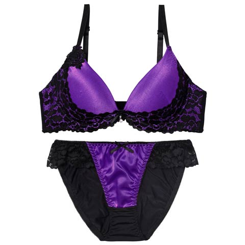 10/13新作!【EFサイズ】ナイトメアレースブラジャー&フルバックショーツ［大人気］(パープル-E65/ショーツM)