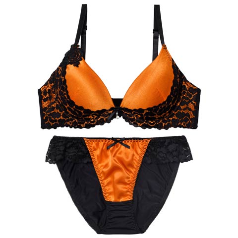 10/13新作!【EFサイズ】ナイトメアレースブラジャー&フルバックショーツ［大人気］(オレンジ-E65/ショーツM)