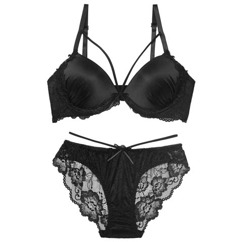 11/10新作!グロウサテンストリングブラジャー&バック透けフルバックショーツ［激売れ］(ブラック-A65/ショーツM)