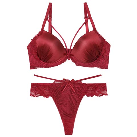 11/10新作!グロウサテンストリングブラジャー&バック透けTバックショーツ［激売れ］(レッド-A65/ショーツM)