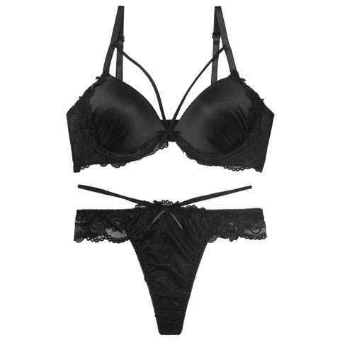 11/10新作!グロウサテンストリングブラジャー&バック透けTバックショーツ［激売れ］(ブラック-A65/ショーツM)