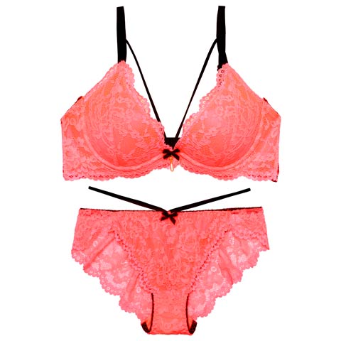 2/11新作!ネオンカラーレースコードブラジャー&バック透けフルバックショーツ［激売れ］(ピンク-A65/ショーツM)