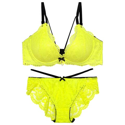 2/11新作!ネオンカラーレースコードブラジャー&バック透けフルバックショーツ［激売れ］(グリーン-A65/ショーツM)