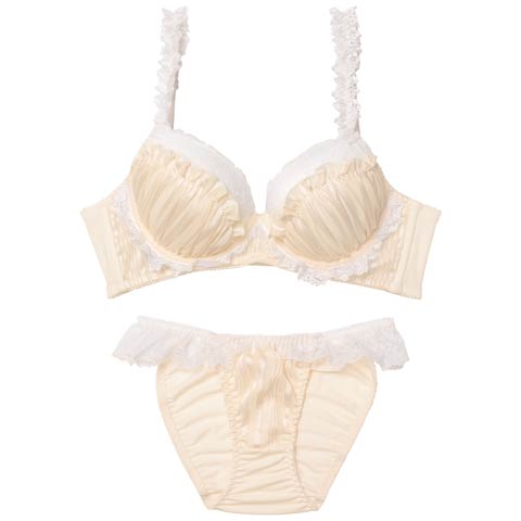 11/8再販!シャイニーフリルレース育乳脇高ブラジャー&フルバックショーツ［激売れ］(アイボリー-A65/ショーツM)