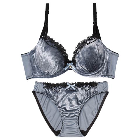 10/29新作!【EFサイズ】ラグジュアリーベロアローズ育乳脇高ブラジャー&フルバックショーツ［大人気］(ブルー-E65/ショーツM)