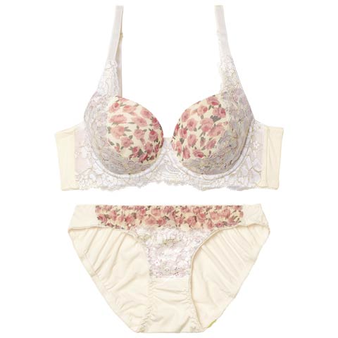 1/12新作!ロージーフルールレース育乳脇高ブラジャー&フルバックショーツ［激売れ］(アイボリー-A65/ショーツM)