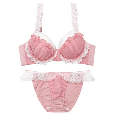 2/25新作!ドリーミーフリルレース育乳脇高ブラジャー&フルバックショーツ［激売れ］(ピンク-A65/ショーツM)