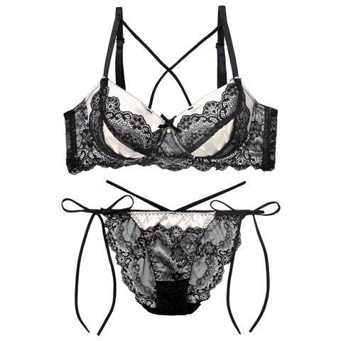 11/7新作!【EFサイズ】ミッドナイトクイーン育乳脇高ブラジャー&サイド紐バック透けフルバックショーツ［大人気］(シャンパンゴールド-E65/ショーツM)