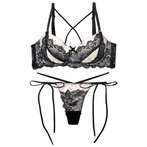 11/7新作!【EFサイズ】ミッドナイトクイーン育乳脇高ブラジャー&サイド紐バック透けTバックショーツ［大人気］(シャンパンゴールド-E65/ショーツM)