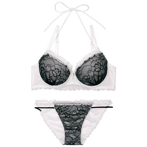 1/28新作!ブルームレーシィホルターネックブラジャー&バック透けフルバックショーツ［激売れ］(ブラック-A65/ショーツM)