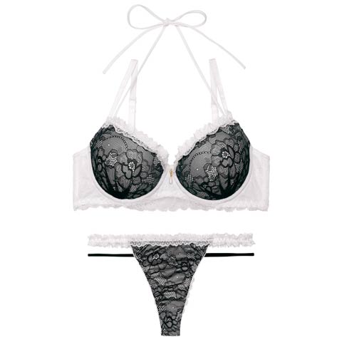 1/28新作!ブルームレーシィホルターネックブラジャー&バック透けTバックショーツ［激売れ］(ブラック-A65/ショーツM)