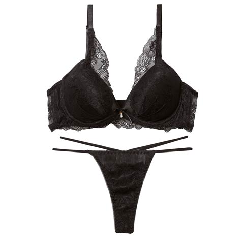 3/16新作!アリュールミッドナイトレース育乳脇高ブラジャー&バック透けTバックショーツ［激売れ］(ブラック-A65/ショーツM)